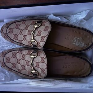 Gucci Beige and Brown Monogram Loafers